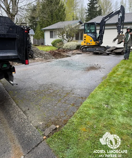 Modern Entry & Driveway Renovation Concrete Drive & Illuminated Paver Walkway in Bothell 